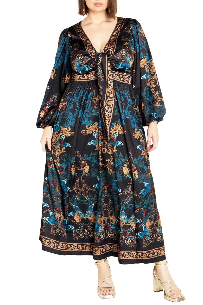 Ivanna Scarf Print Long Sleeve Maxi Dress, Main, color, OPULENT