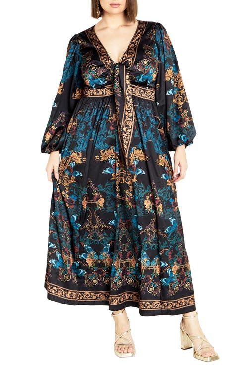 Ivanna Scarf Print Long Sleeve Maxi Dress (Plus)
