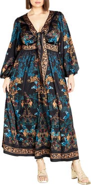City Chic Ivanna Scarf Print Long Sleeve Maxi Dress