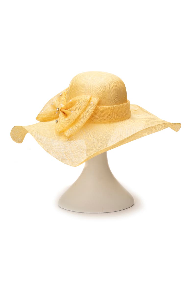 Large Bow Sinamay Floppy Hat, Main, color, PALE YELLOW