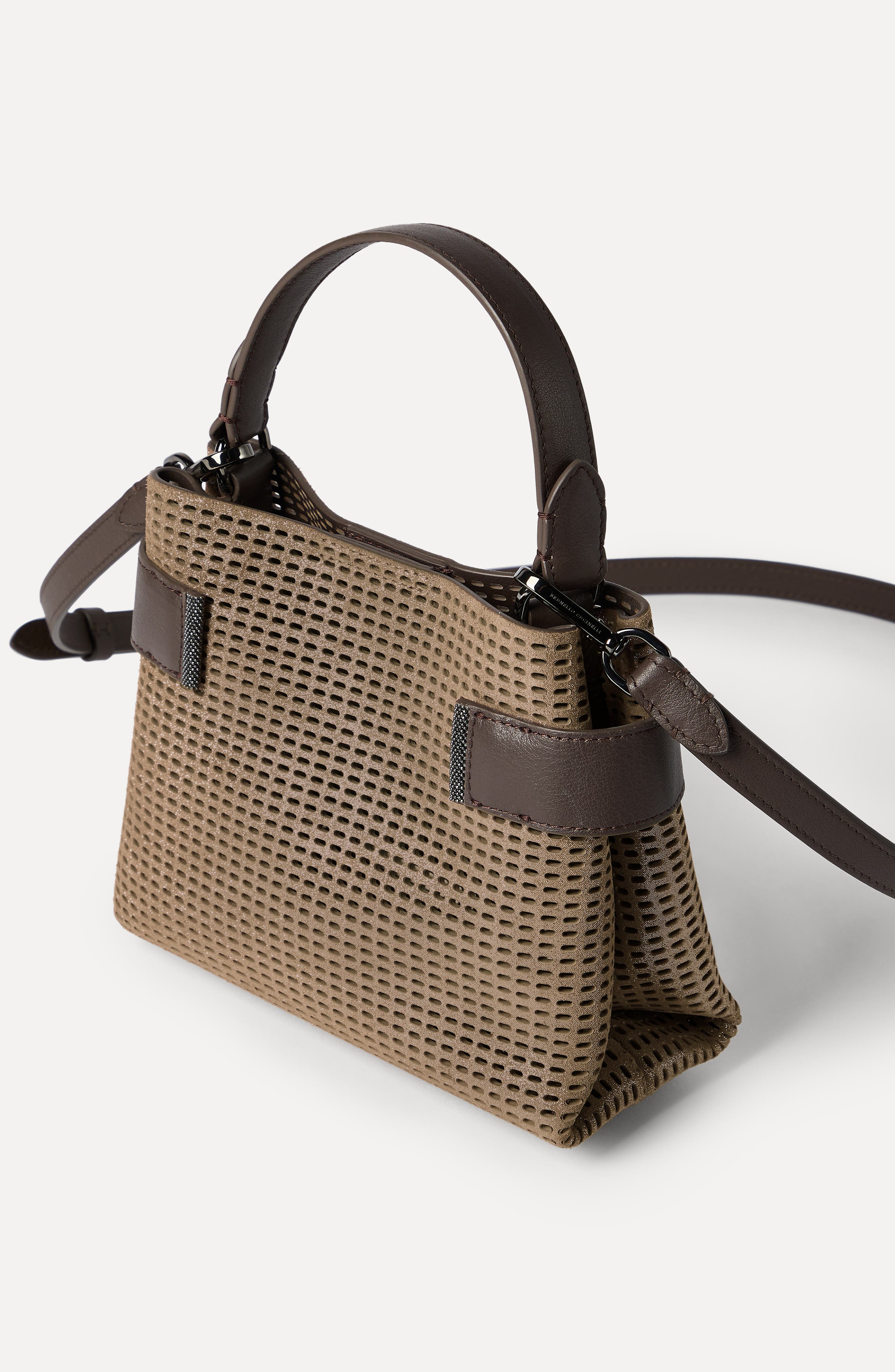 Brunello Cucinelli Leather Essence small top-handle bag, Alternate, color, Brown