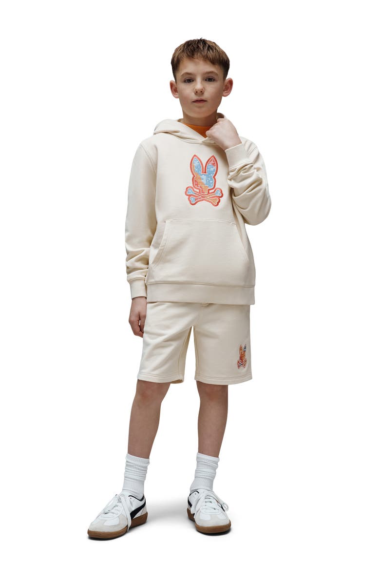 Psycho Bunny Kids' Olivier Pixel Bunny Embroidered Fleece Hoodie, Alternate, color, Pristine