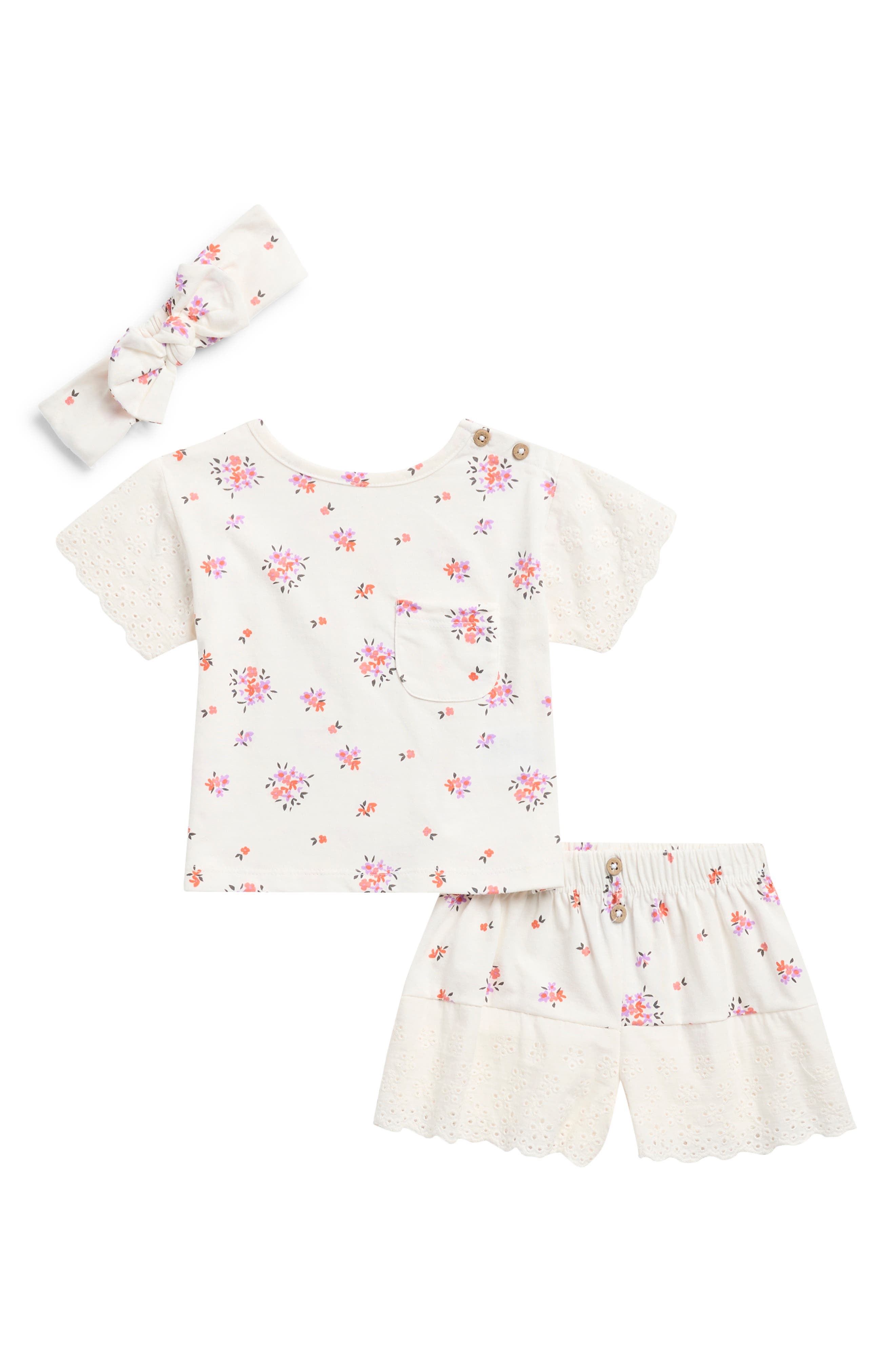 Jessica Simpson Floral Pocket T-Shirt, Shorts & Headband Set