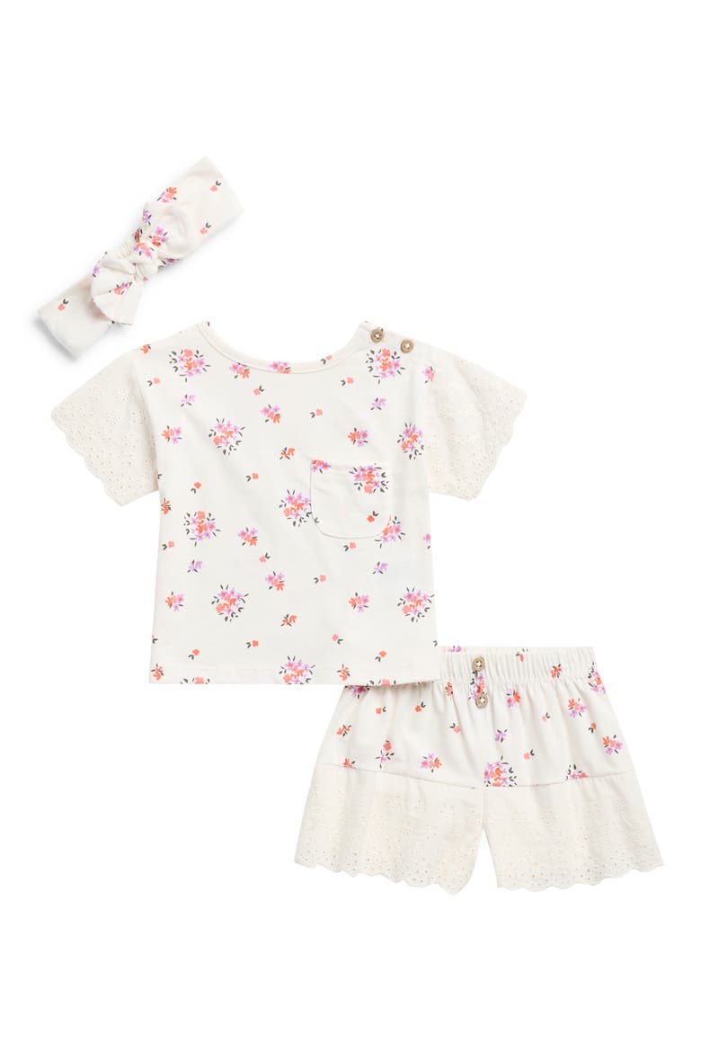 Floral Pocket T-Shirt, Shorts & Headband Set, Main, color, SEA SALT