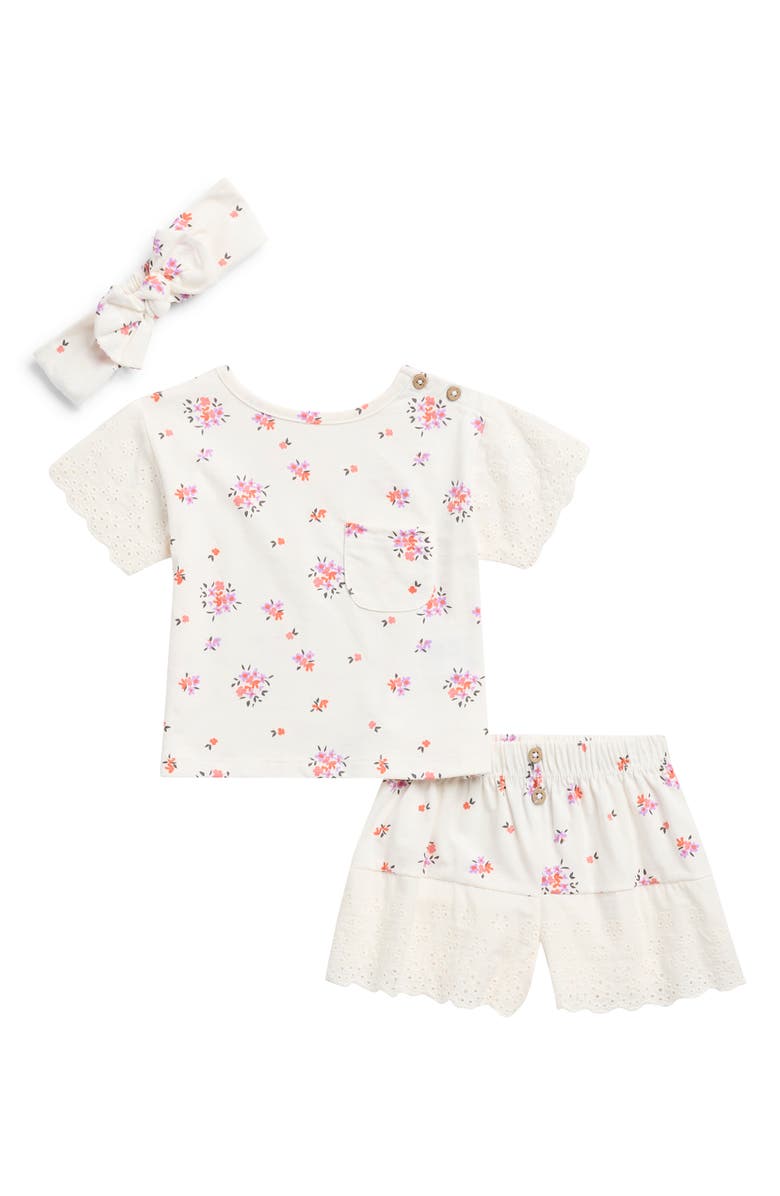 Jessica Simpson Floral Pocket T-Shirt, Shorts & Headband Set, Main, color, Sea Salt