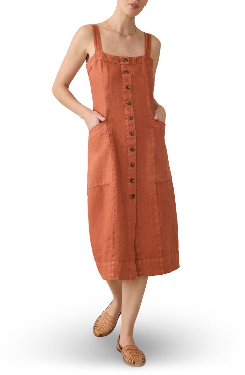 Faherty Aurora Sleeveless Midi Dress, Main, color, Red Rock