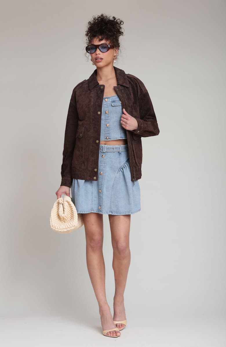 Avec Les Filles Suede Bomber Jacket, Alternate, color, Chocolate