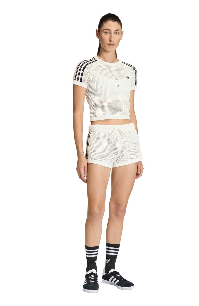 adidas Originals Open Stitch Short Sleeve Crop Sweater, Alternate, color, Off White