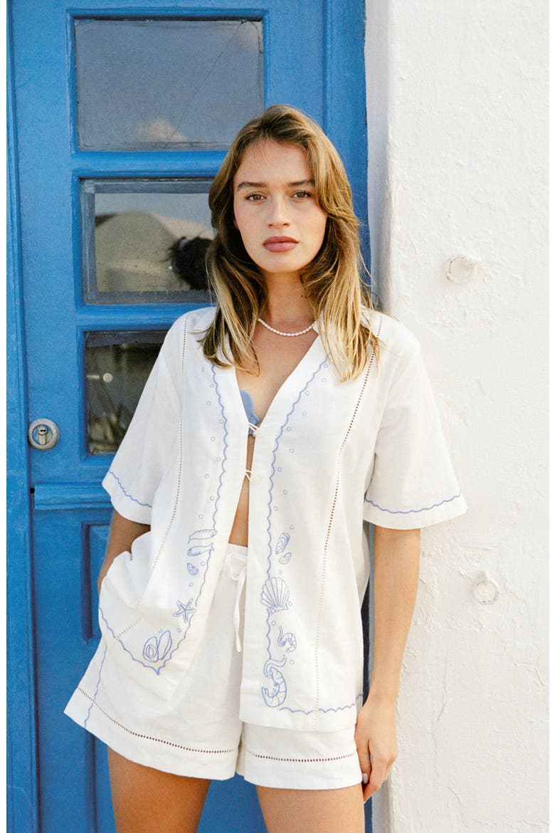 La Mer Embroidered Cover-Up Shirt, Alternate, color, CREAM