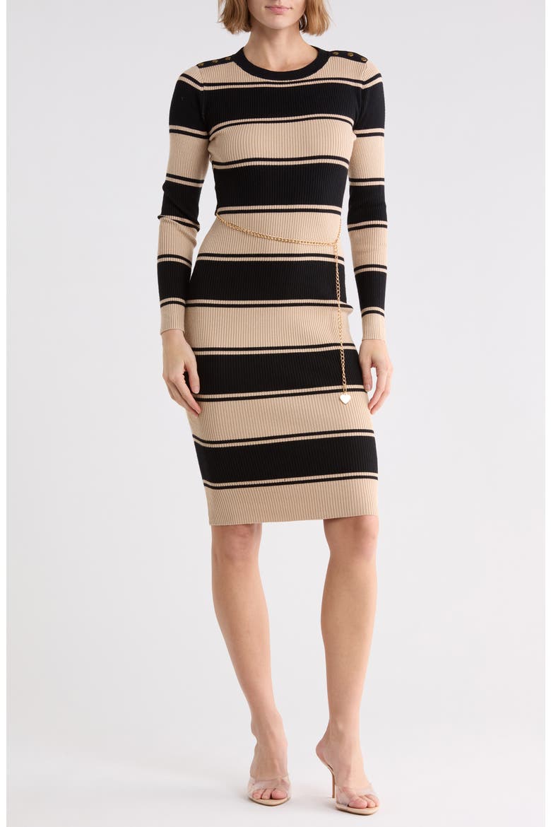 Rugby Stripe Crewneck Midi Dress, Main, color, BLACK COMBO