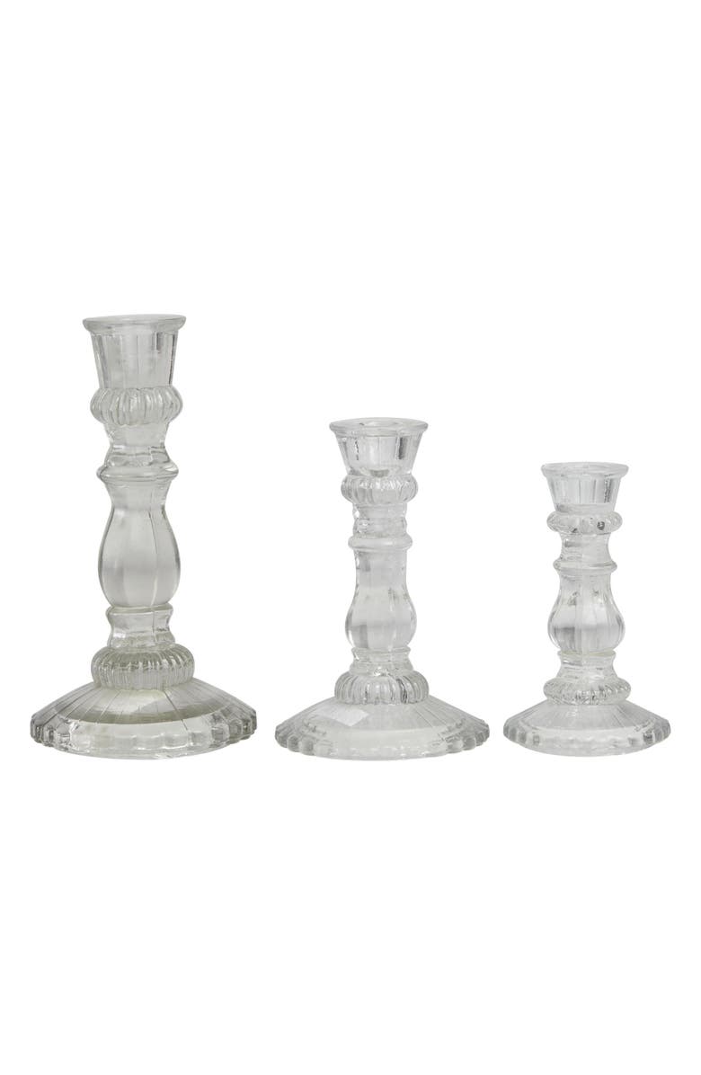VIVIAN LUNE HOME Set of 3 Modern Clear Glass Candleholders, Alternate, color, Clear