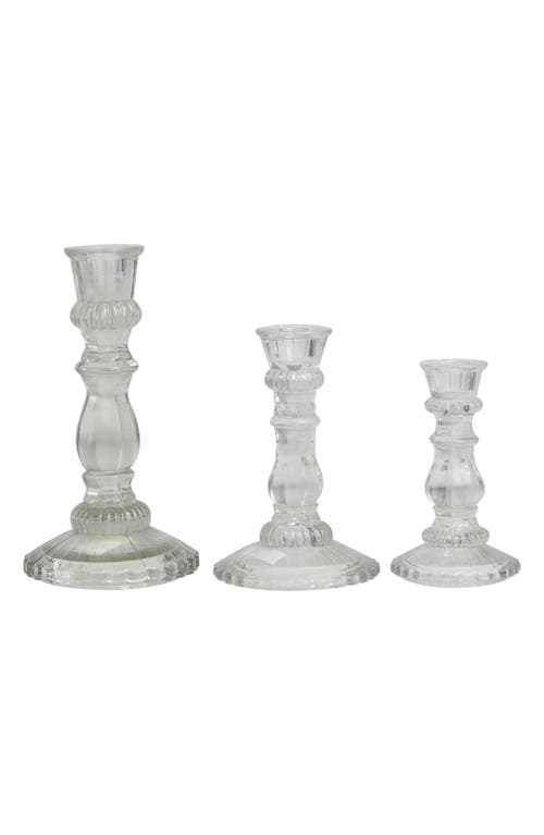 Vivian Lune Home Set Of 3 Modern Clear Glass Candleholders In Clear