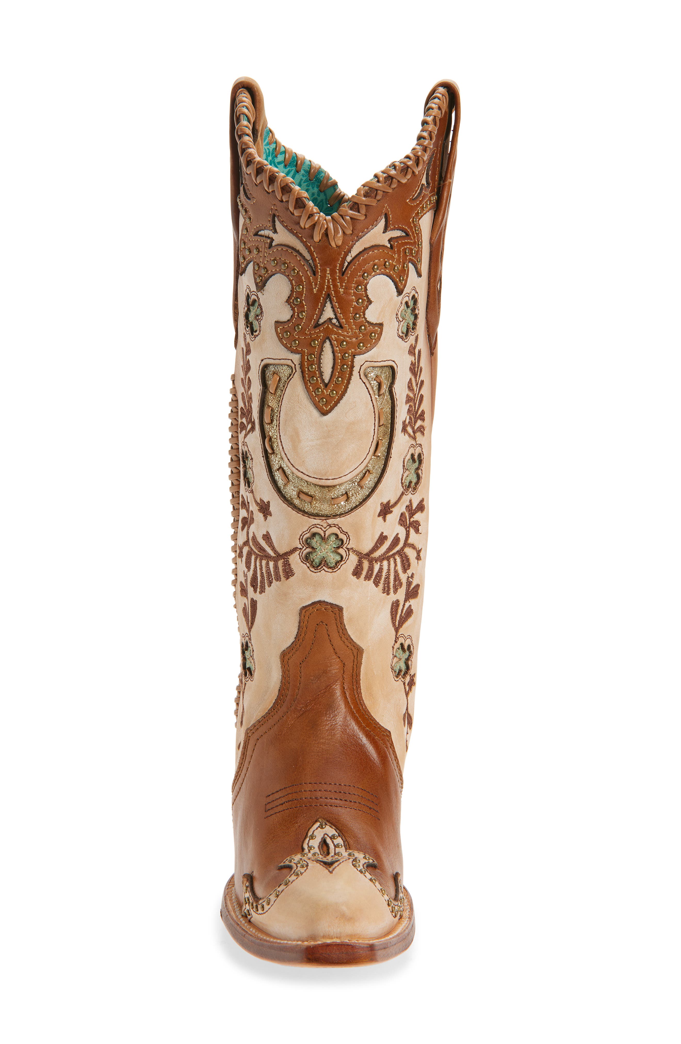 CORRAL Horseshoe Overlay Western Boot, Alternate, color, Honey