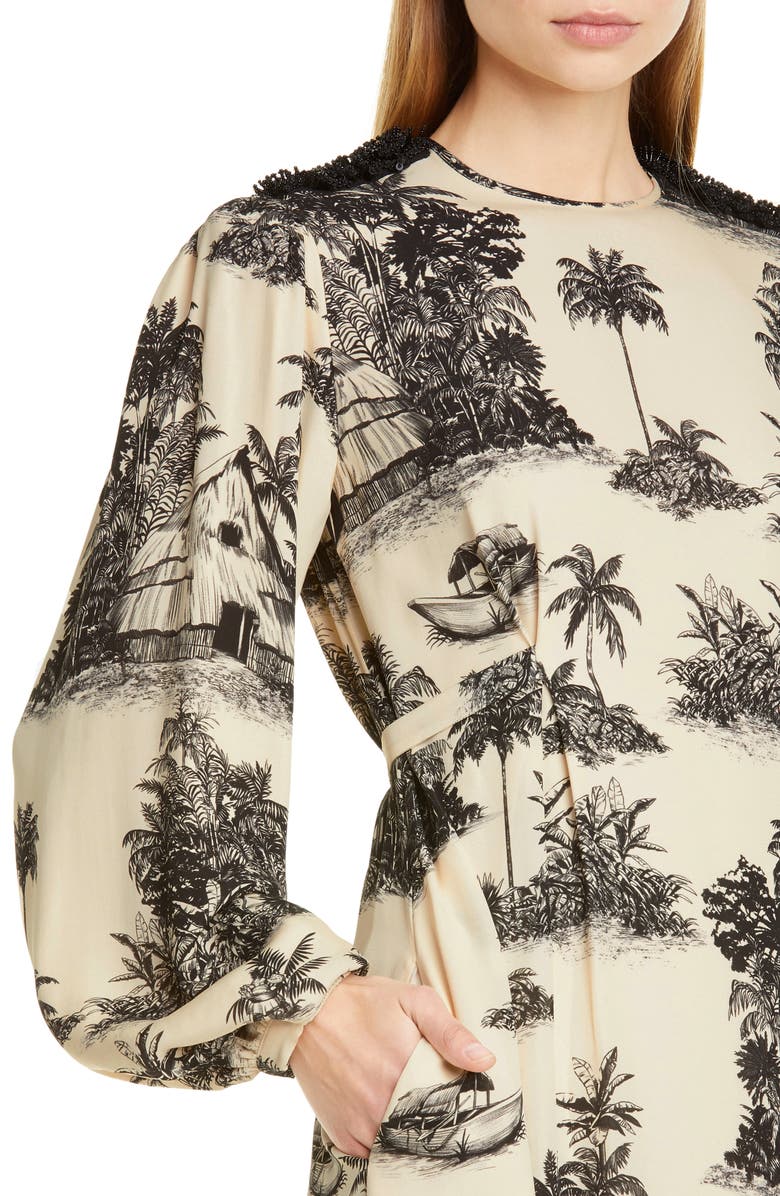 Johanna Ortiz Toile Palm Print Long Sleeve Maxi Dress, Alternate, color, 