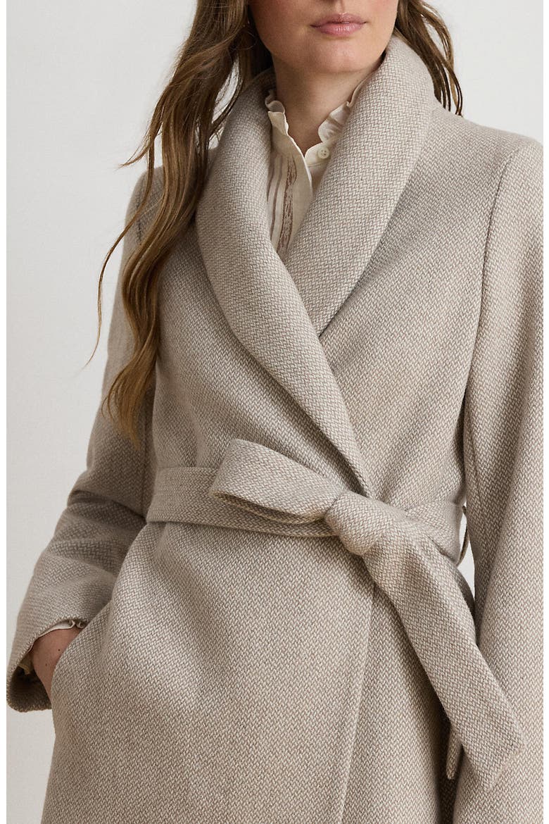 Plaid Wool Wrap Coat, Alternate, color, TRUFFLE BROKEN TWILL