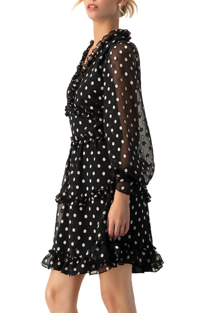 IVONNE Polka Dot Ruffled Short Dress, Alternate, color, Black