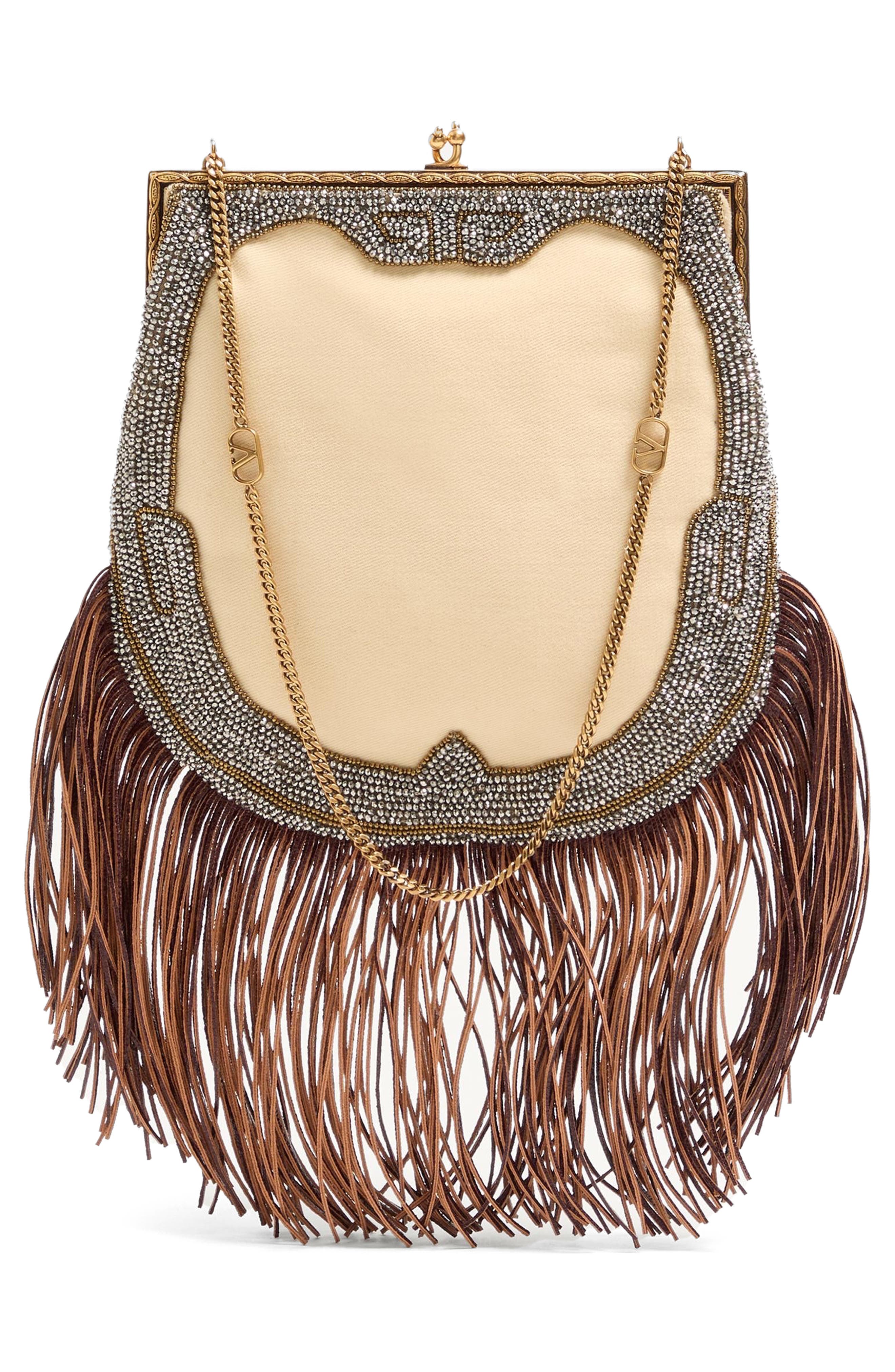 Valentino Garavani Fringe Minaudière Handbag, Alternate, color, Natural/ Multi/ Maple