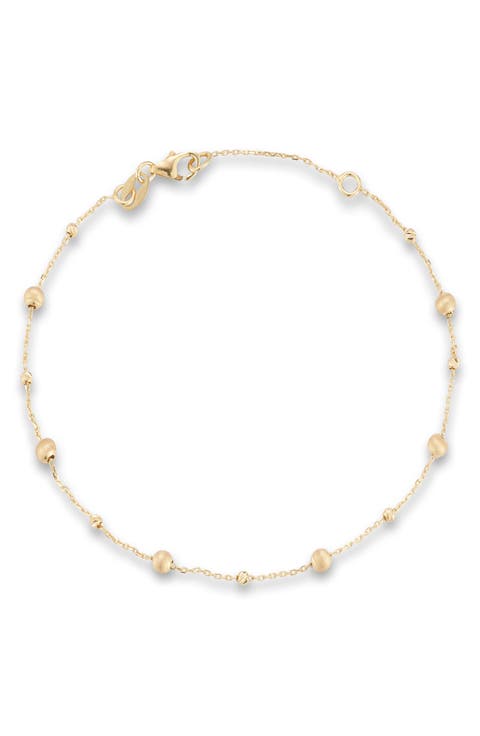 14K Gold Satin Ball Station Bracelet
