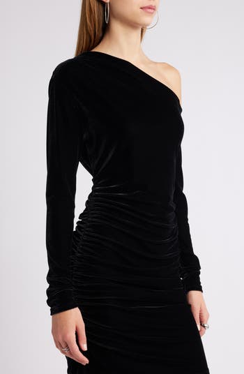 Ruched Long Sleeve Velvet Body-Con Minidress