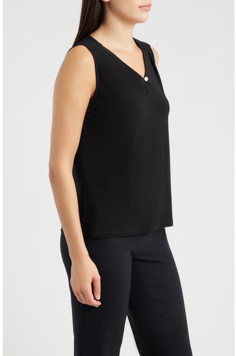 Pleated V-Neck Top, Alternate, color, ANNE BLACK