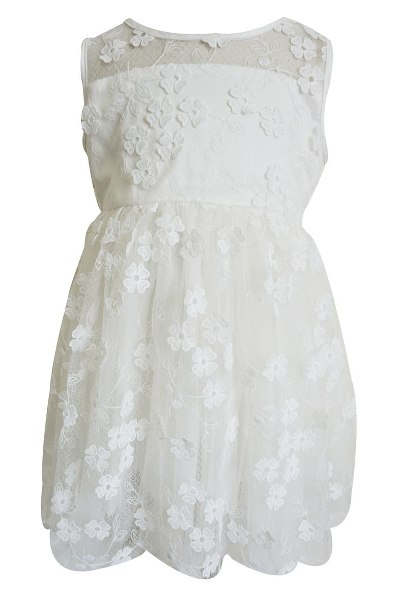 Kids' 3D Floral Appliqué Tulle Party Dress, Main, color, WHITE
