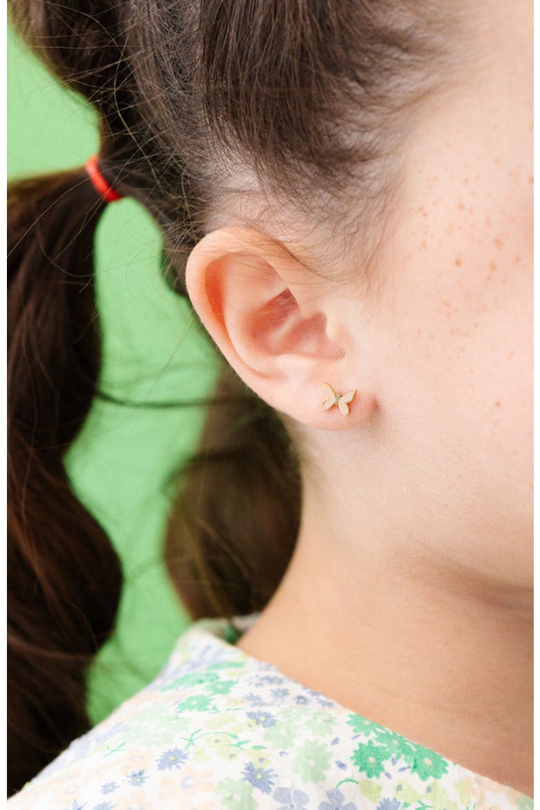 Enamel Butterfly Stud Earrings, Alternate, color, Pink