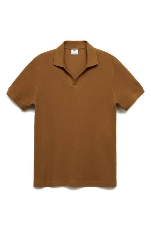 Mango Ribbed Cotton Polo In Tobacco Brown