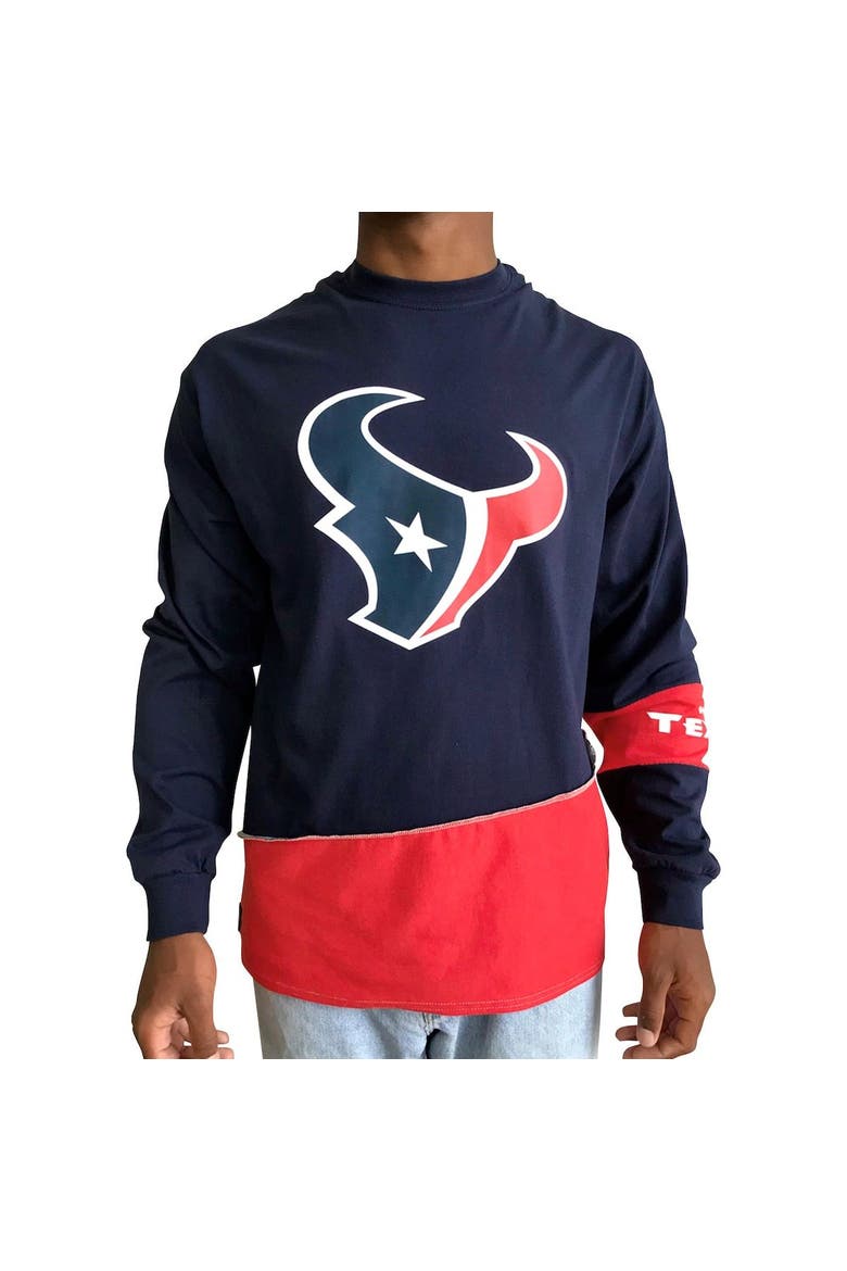 Men's Refried Apparel Navy/Red Houston Texans Sustainable Upcycled Angle Long Sleeve T-Shirt, Alternate, color, Navy