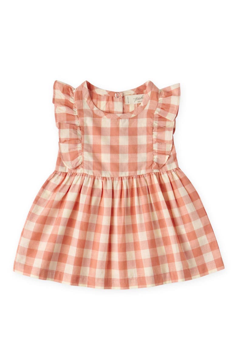 Kids' Checkmate Flutter Sleeve Organic Cotton Dress, Main, color, MELON