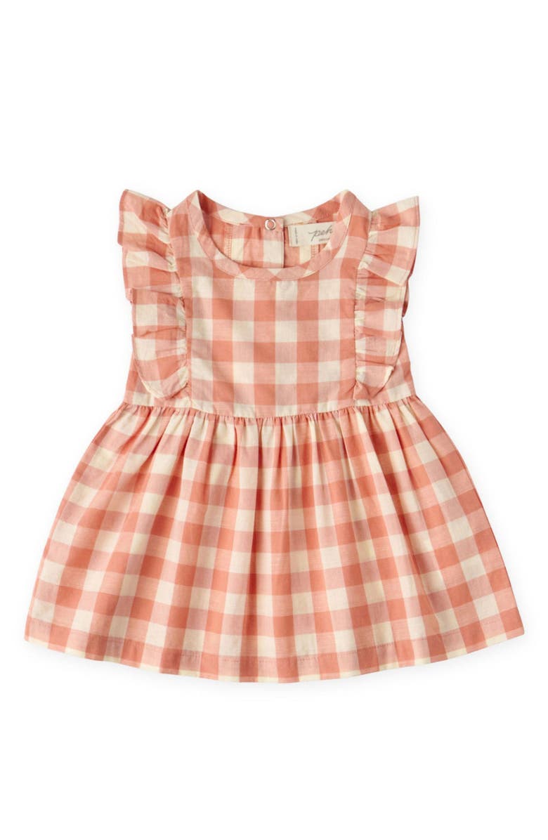 Pehr Kids' Checkmate Flutter Sleeve Organic Cotton Dress, Main, color, Melon