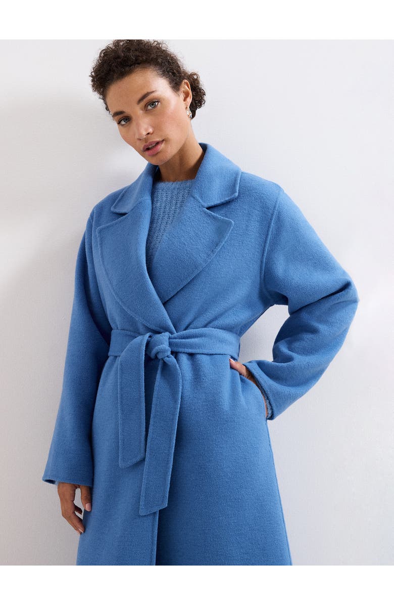 Phase Eight Long Sleeve Belted Wrap Midi Coat, Alternate, color, Blue