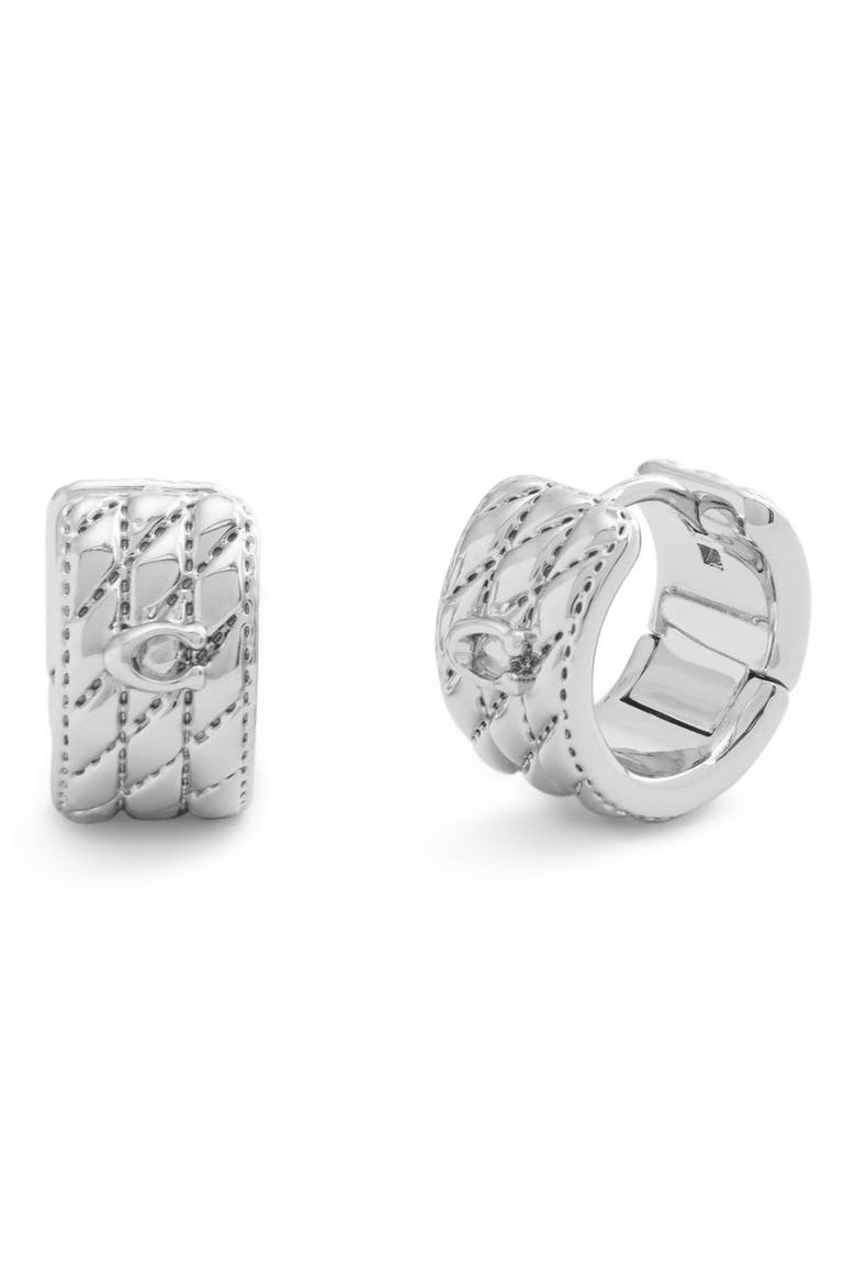 Quilted Huggie Earrings, Main, color, RHODIUM