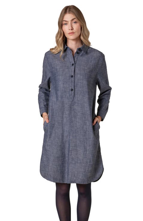 Chambray Long Sleeve Knee Length Dress