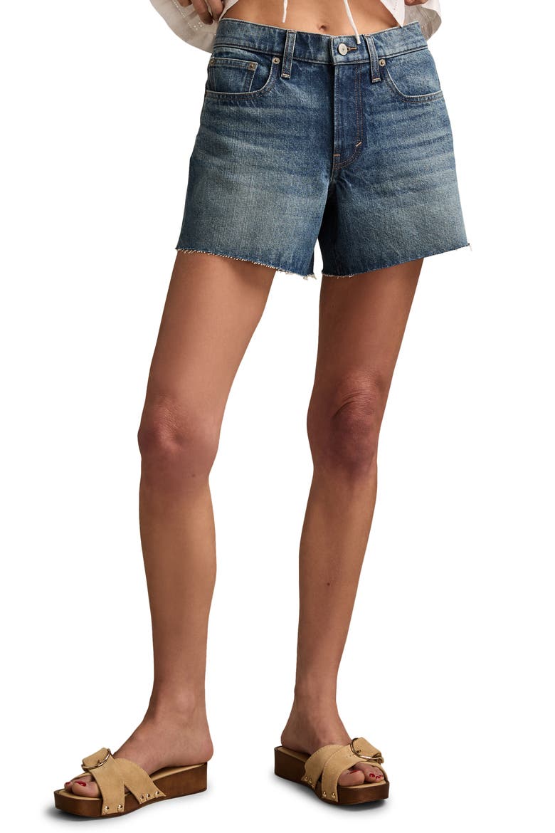 '90s Raw Hem High Waist Denim Midi Shorts, Main, color, REPEAT YOUR SMILE WASH
