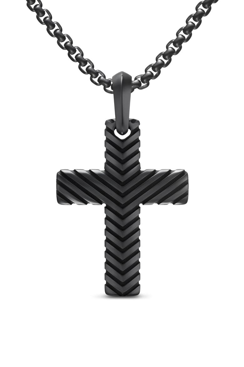 Men's Chevron Cross Pendant in Black Titanium, 36mm, Main, color, BLACK