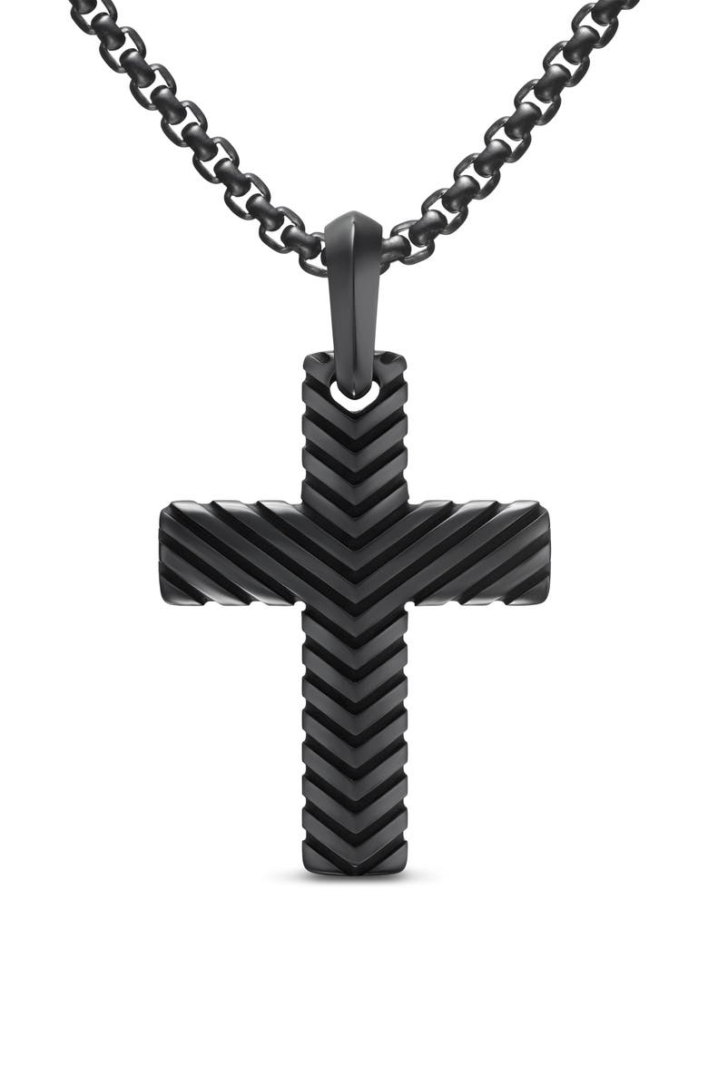 David Yurman Men's Chevron Cross Pendant in Black Titanium, 36mm, Main, color, Black