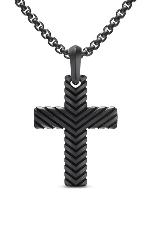 Men's Chevron Cross Pendant in Black Titanium, 36mm