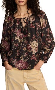 Lucky Brand Floral Print Tie Neck Top