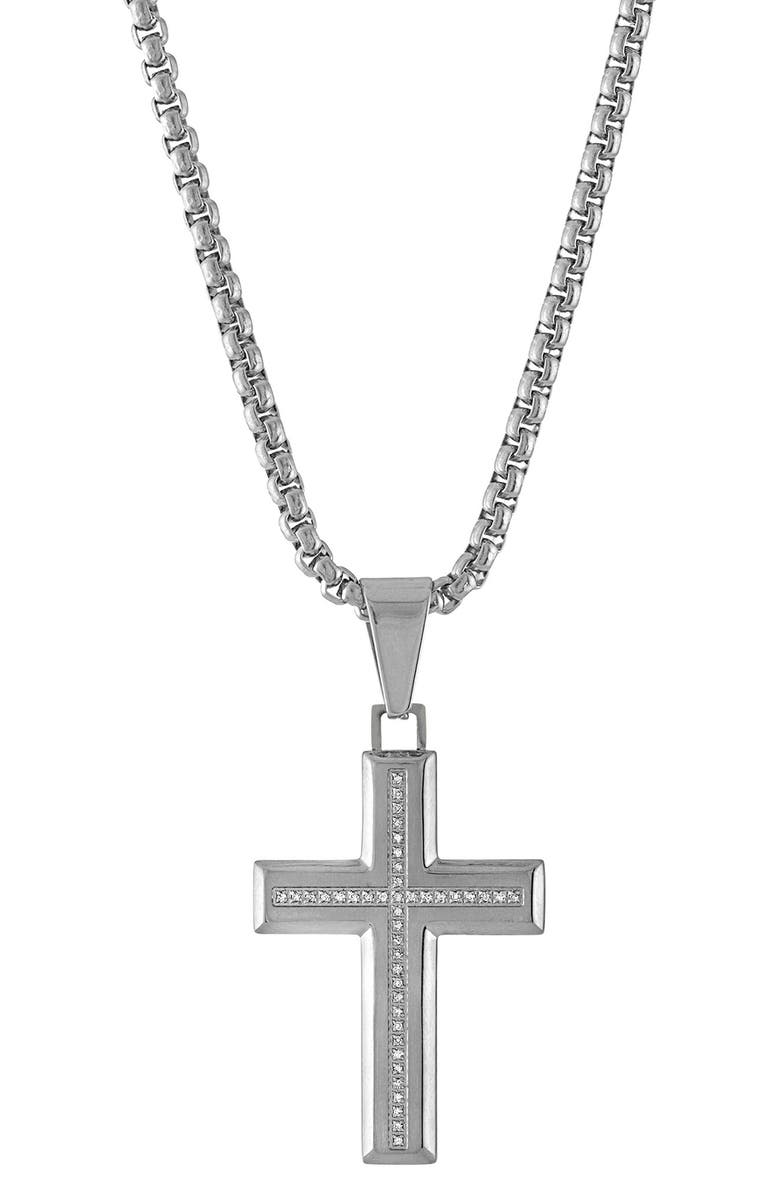 Esquire Men's Stainless Steel Diamond Cross Pendant Necklace, Main, color, 
