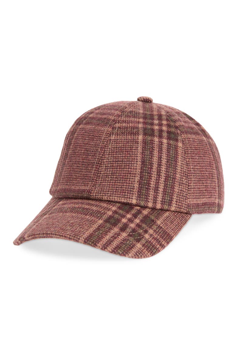 Plaid Wool Blend Baseball Cap, Main, color, BURGUNDY