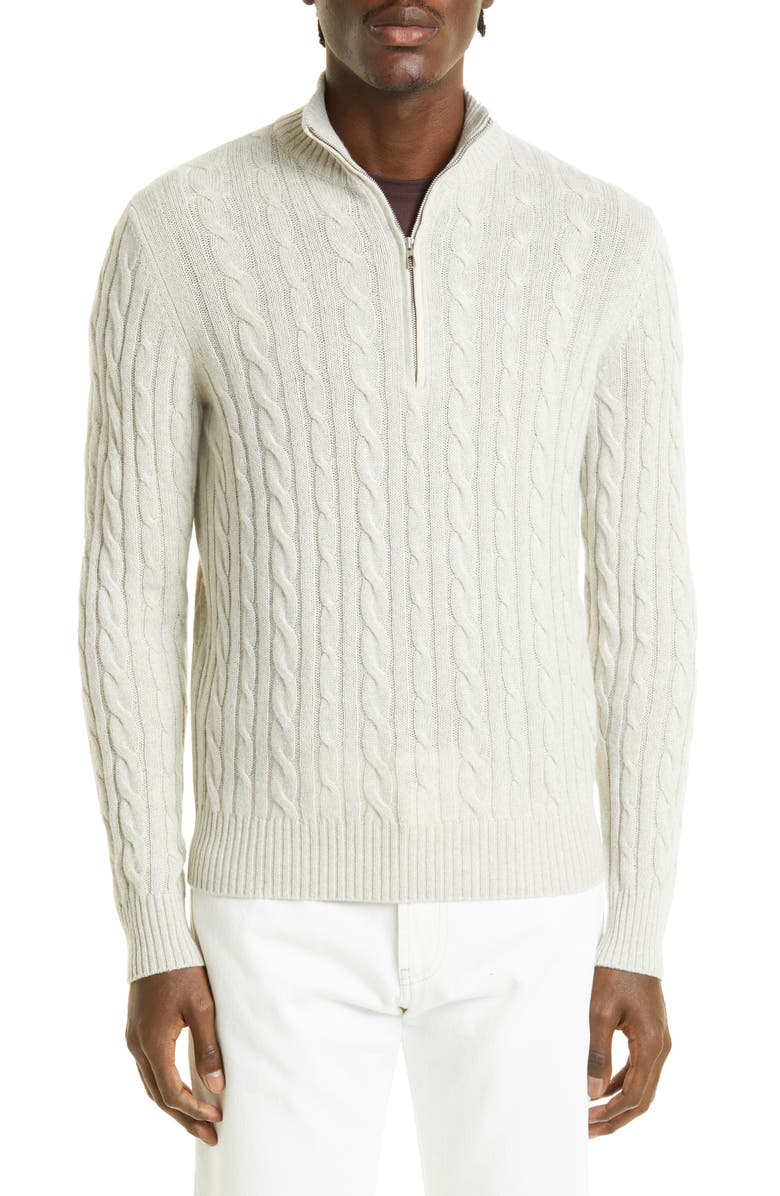 Loro Piana Men's Cable Knit Baby Cashmere Sweater, Main, color, 
