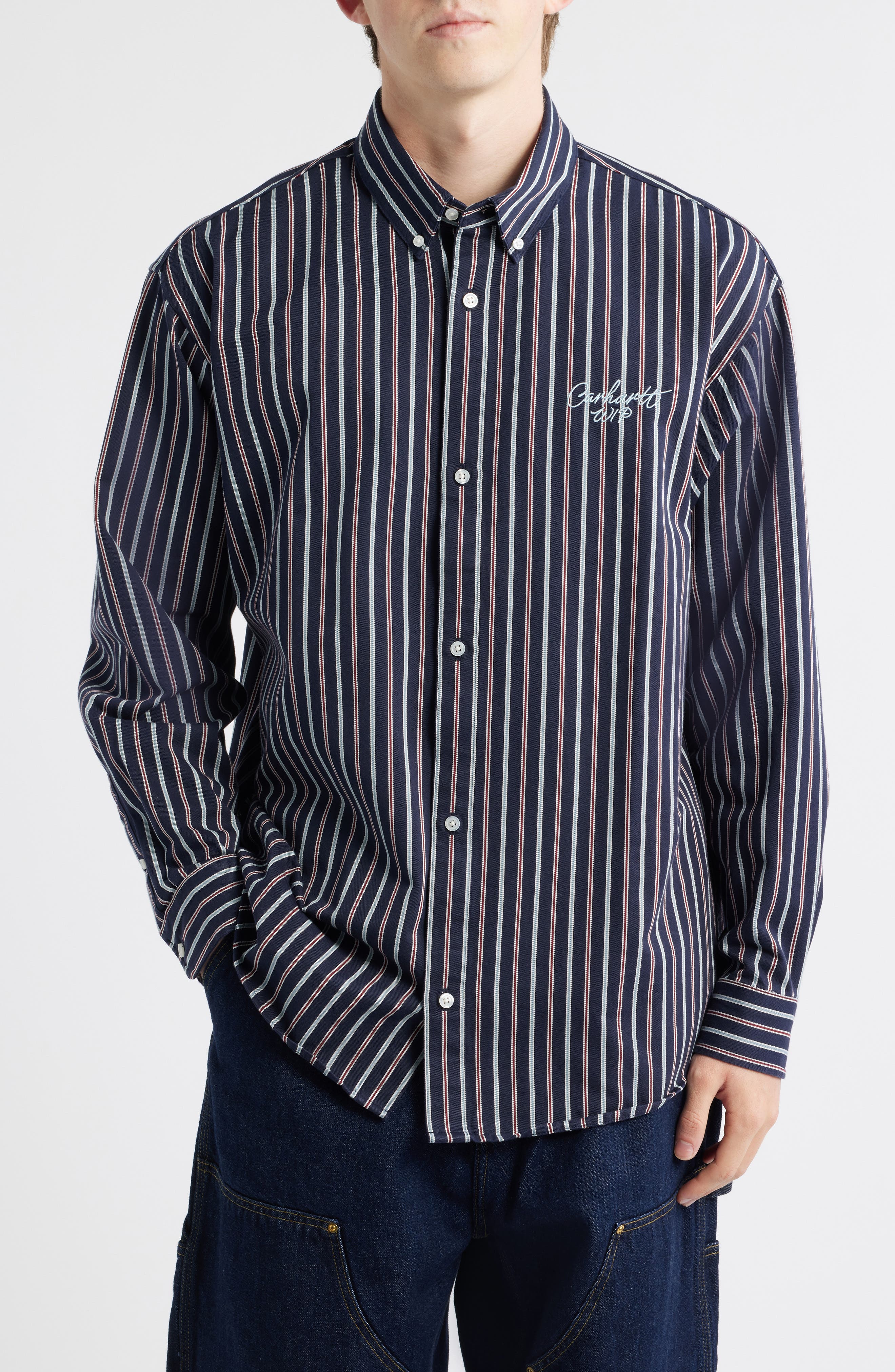Palance Stripe Cotton Button-Down Shirt