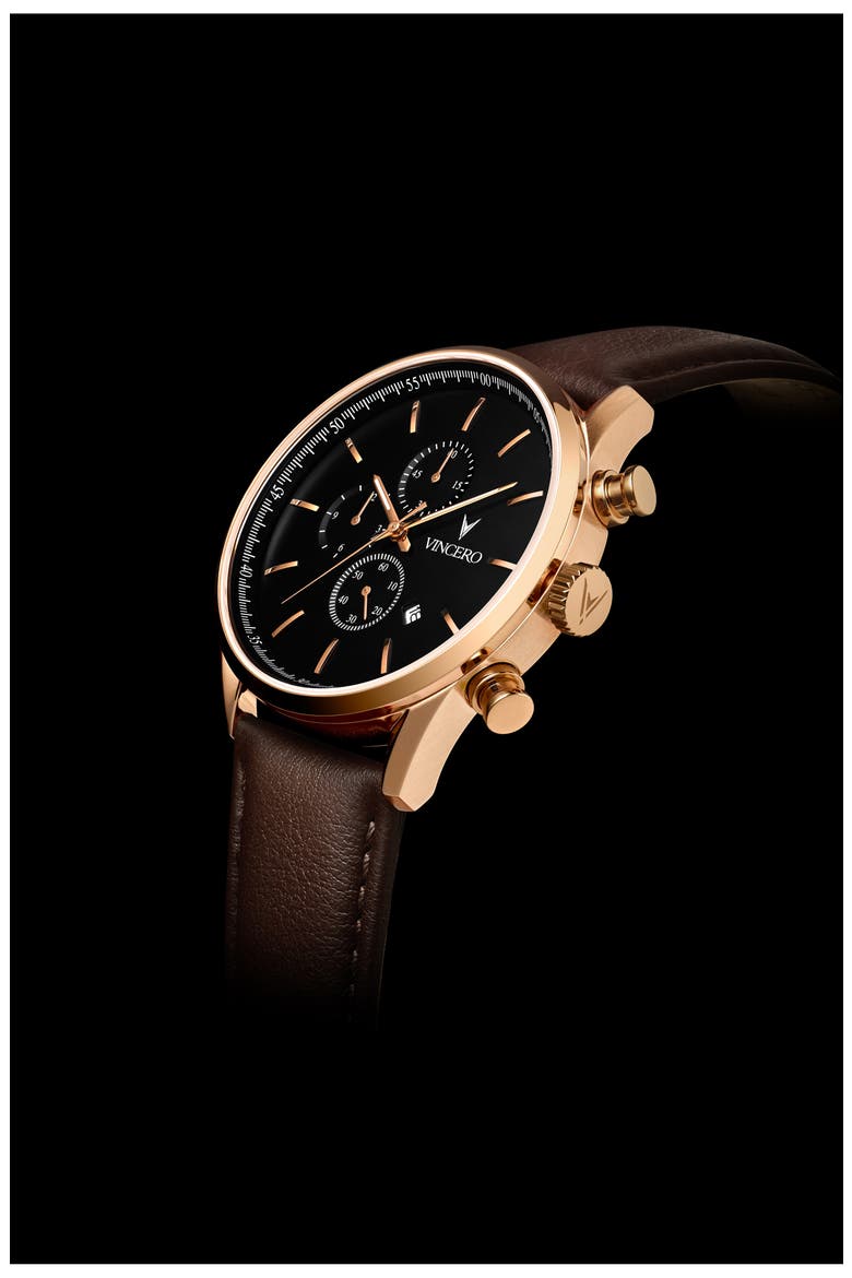 The Chrono S2 Chronograph Leather Strap Watch, 40mm, Alternate, color, BLACK/ ROSE GOLD