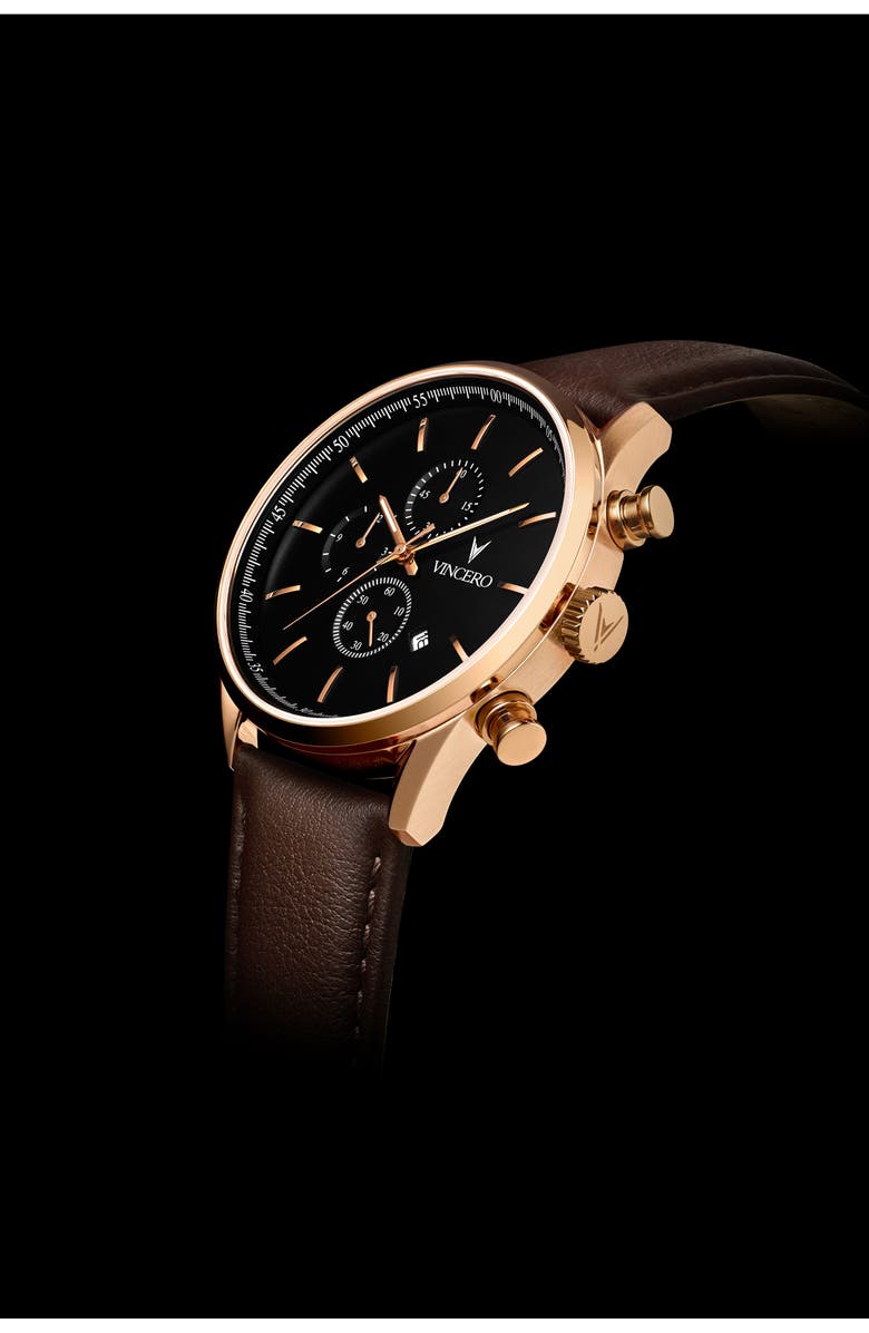 Vincero The Chrono S2 Chronograph Leather Strap Watch, 40mm, Alternate, color, Black/ Rose Gold
