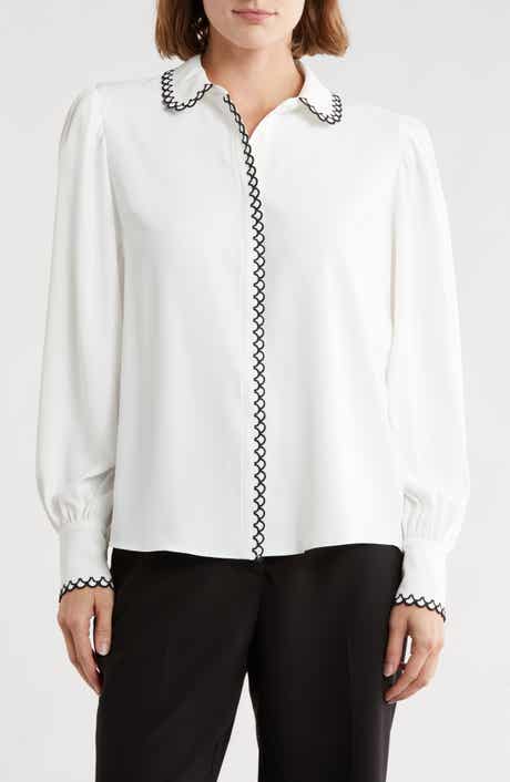 Elie Tahari The Roshan Scalloped Trim Button-Up Shirt