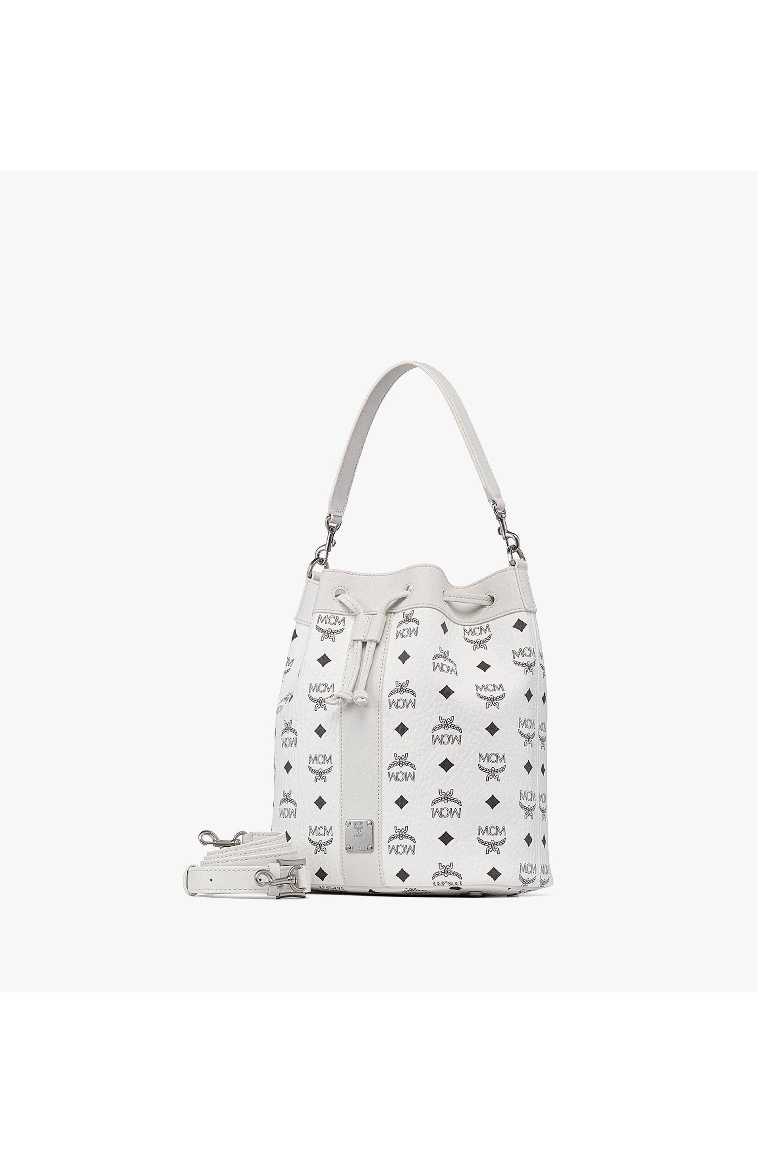 Medium Dessau Drawstring Bag in Visetos, Alternate, color, White