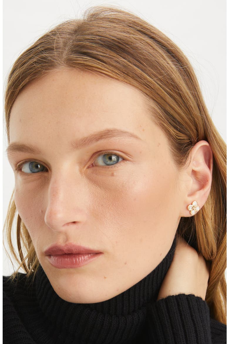 Kira Mother-of-Pearl Clover Stud Earrings, Alternate, color, TORY GOLD / MOTHER OF PEARL