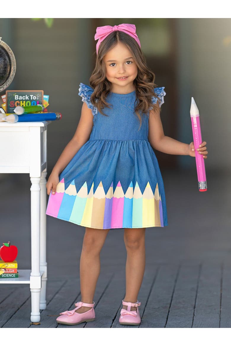 Color Me Pretty Ruffle Sleeve Denim Dress, Alternate, color, Blue
