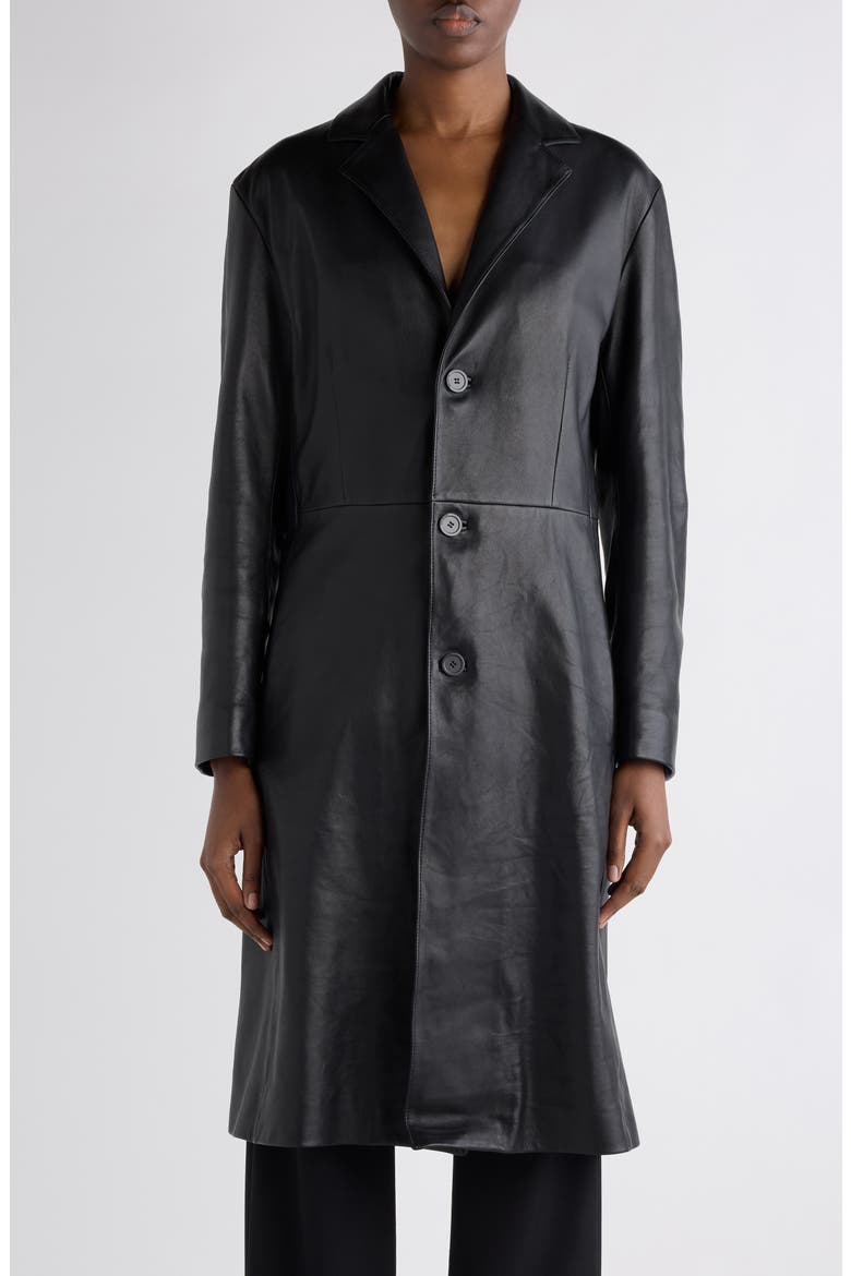 Fitted Leather Coat, Main, color, 1000 BLACK