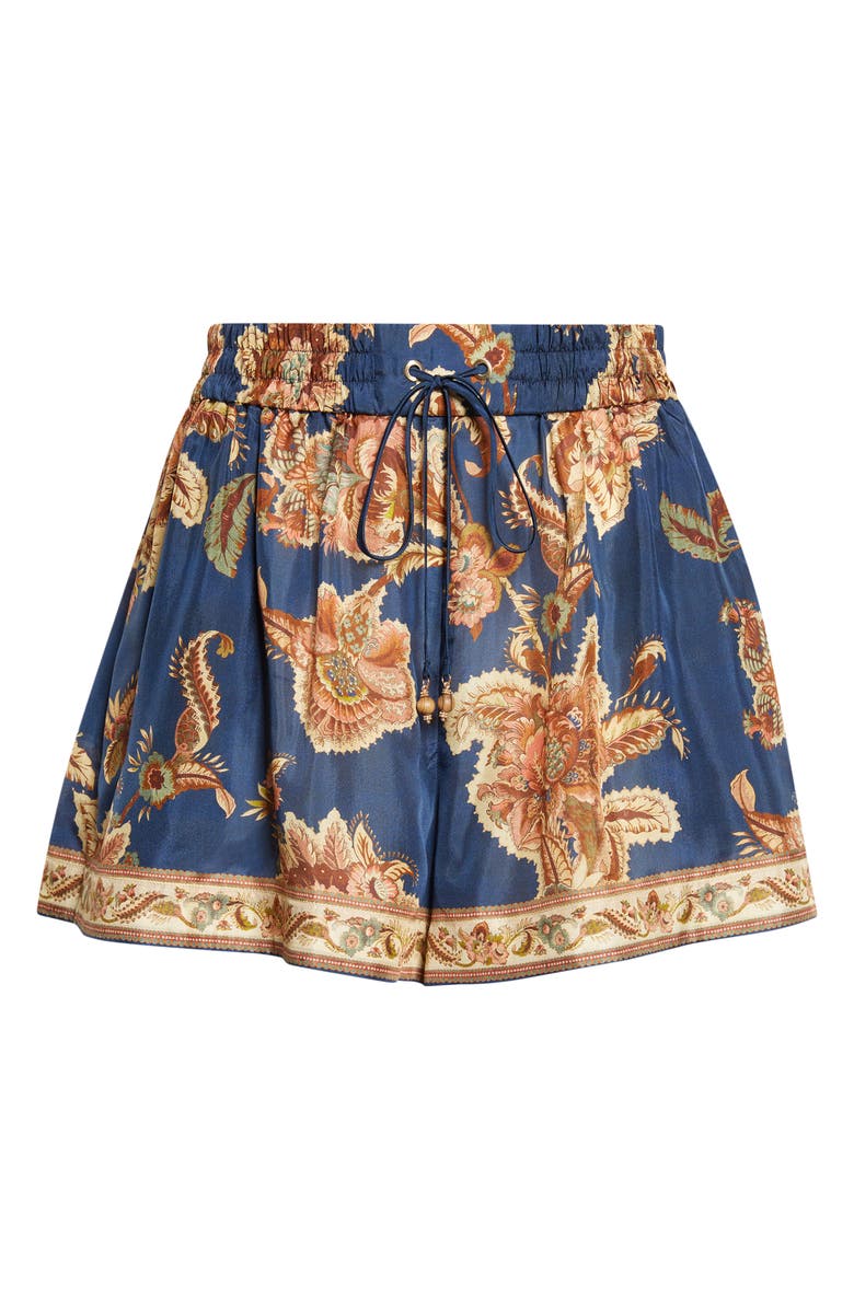 Zimmermann Aster Relaxed Fit Silk Shorts, Main, color, Navy Jacobean